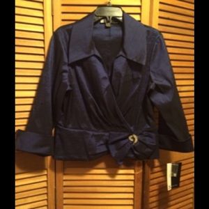 JS Boutique Navy Blue Blouse w/Crystal Buttons